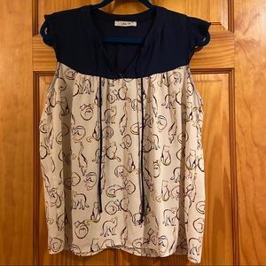 ModCloth Impactful Personality Cat Print Blouse, L